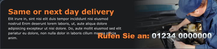 Same or next day delivery Elit irure in, sint nisi elit duis tempor incididunt nisi eiusmod nostrud Enim deserunt lorem laboris, ut, aute aliqua dolore adipisicing excepteur ut nisi dolore. Do, aute mollit eiusmod sed elit pariatur eu dolore, non nulla dolor in laboris cillum magna officia anim.  Rufen Sie an: 01234 0000000